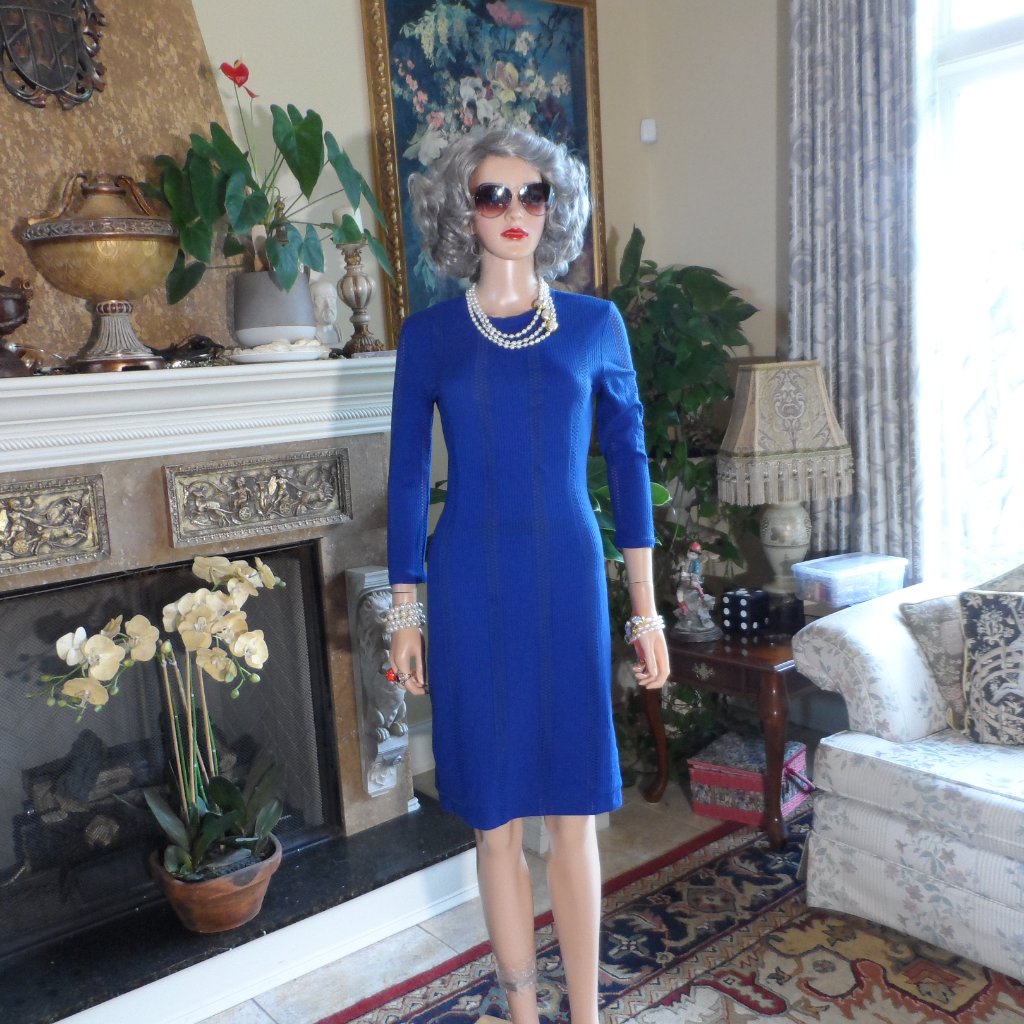 Rag & Bone Royal Blue Rib Knit- Bracelet Length Sleeves Sheath Dress Size 8